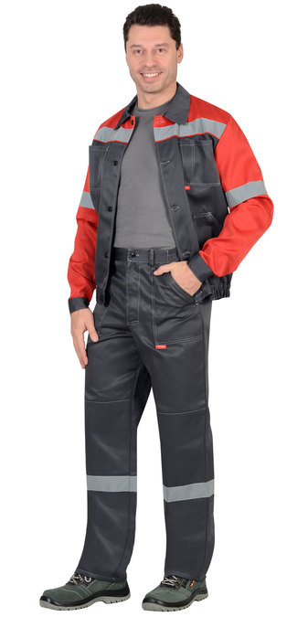 Костюм "ЛЕГИОНЕР" серый с красной кокеткой и СОП, куртка+брюки. Ткань смесовая (б/р)