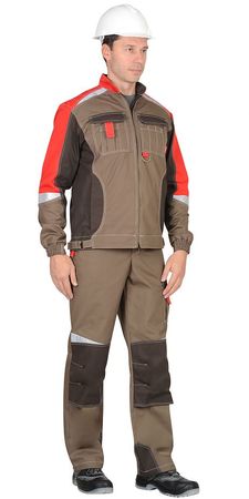 Куртка "Фаворит-Мега" св. коричневая с красными и кор. вставками. Ткань смесовая пл.245г/м2 (б/р)
