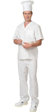 Костюм пекаря универсальный, белый. Блуза и брюки. Ткань "бязь" 100% хлопок, пл.142 гр/м2 (б/р)