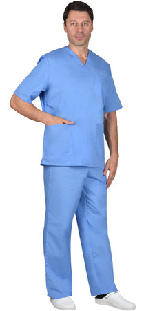 Костюм хирурга универсальный голубой. Блуза и брюки. Ткань смесовая пл.115гр/м2 (б/р)