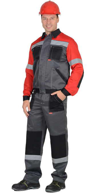 Костюм "Лигор" т.серый, красный,черный,  .Куртка и брюки. Ткань смесовая 215гр/м2 (б/р)