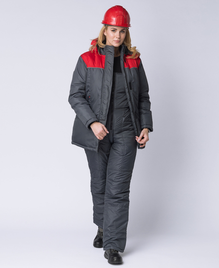Куртка утепленная женская "Снежана" т-серый с красным. Ткань 100%пэ. Утеплитель: 360гр/м2  (б/р)