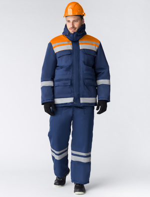 Костюм утепленный Горизонт-Люкс (Смесовая, 210) брюки, темно-синий/оранжевый (б/р)
