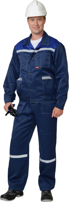 Костюм "Легионер" темно-синий с васильковой кокеткой с СВП 25 мм. Куртка+п/к. Ткань смесовая (б/р)