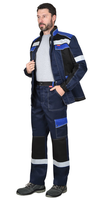 Костюм мужской летний «ПОЛИНОМ» куртка и брюки, синий с черным и васильковым, СОП (б/р)