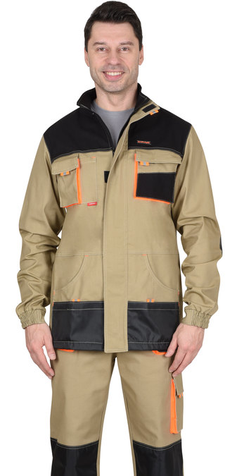 Куртка "Манхеттен" песочная с оранжевыми и черными вставками. Ткань "Стрейч" пл.250г/м2 (б/р)