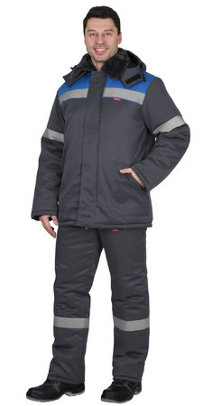 Костюм утепленный "Рост-Арктика" куртка, брюки, т.серый с васильковым и СОП 50 мм (б/р)