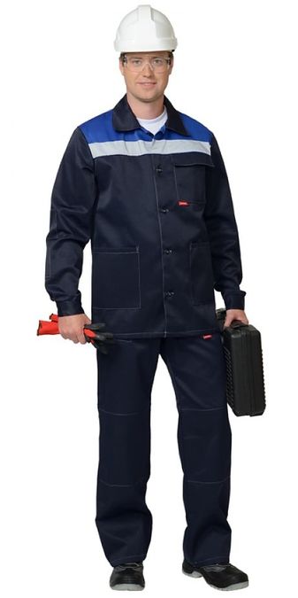Костюм "Стандарт" темно-синий с василковой кокеткой и СВП 50 мм. Куртка и брюки. Ткань смесовая  (б/р)