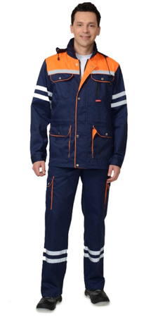Костюм  «ЛИДЕР» куртка и полукомбинезон, синий с оранжевым, СОП (б/р)