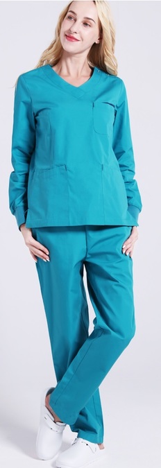 Костюм хирурга с длиным рукавом. Блуза и брюки. Ткань смесовая. Цв.голубой (б/р)