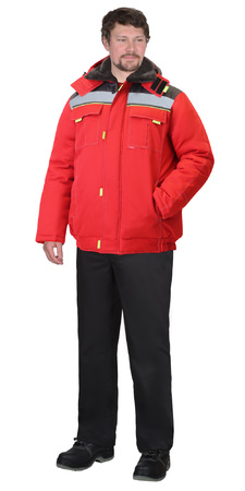 Куртка утепленная мужская СИРИУС-ФАВОРИТ мех. ворот, красная с серым и лимонным кантом и СОП (б/р)