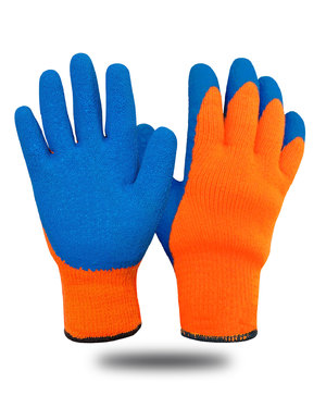 Перчатки утепленные оранжевые, акрил с синим рифленым латексным покрытием 7 кл. (б/р)