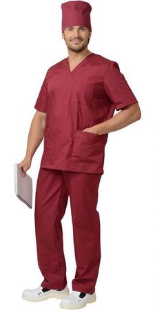 Костюм хирурга универсальный бордовый. Блуза и брюки. Ткань смесовая пл.115гр/м2 (б/р)