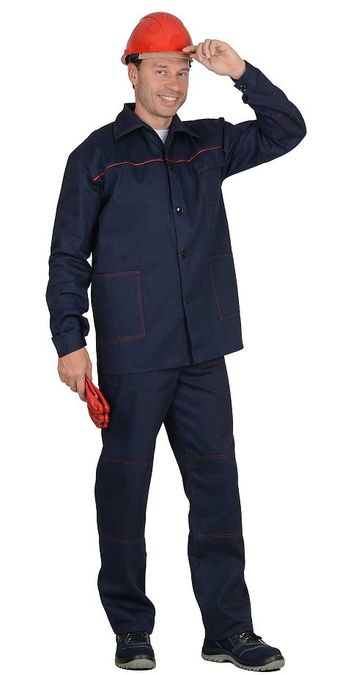 Костюм "Импульс" темно-синий с красным кантом. Куртка и брюки. Ткань 100% хлопок, пл. 210 гр/м2 (б/р)