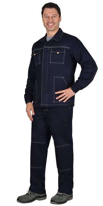 Костюм "Труд" темно-синий с контрастным кантом. Куртка и брюки. Ткань "Саржа", пл. 270 гр/м2 (б/р)