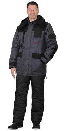 Куртка утепленная 5501 серая с черным. Ткань  "Таслан" ВО +ПУ МИЛКИ пропитка. (б/р)