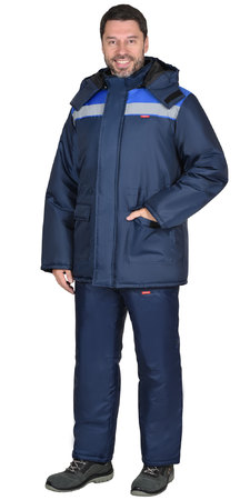 Куртка утепленная "Бригадир" т-синий с васильковым СВП 50 мм. Ткань Оксфорд (б/р)