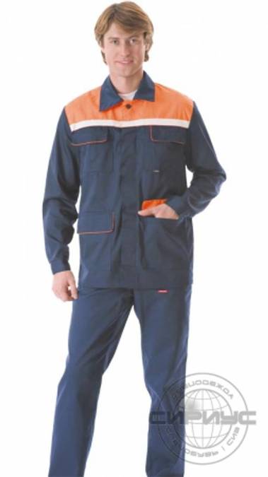Куртка "Профессионал" синяя с оранжевой кокеткой и СВП 25 мм. Ткань смесовая 220 гр/м2 (б/р)