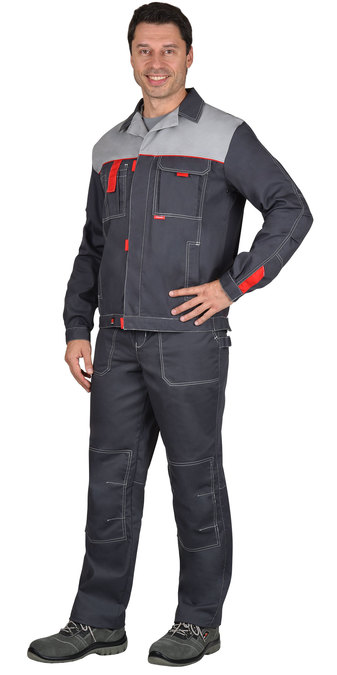 Куртка "Фаворит-Люкс" серый со св.серым и крас. вставками. Ткань смесовая пл.245г/м2 (б/р)